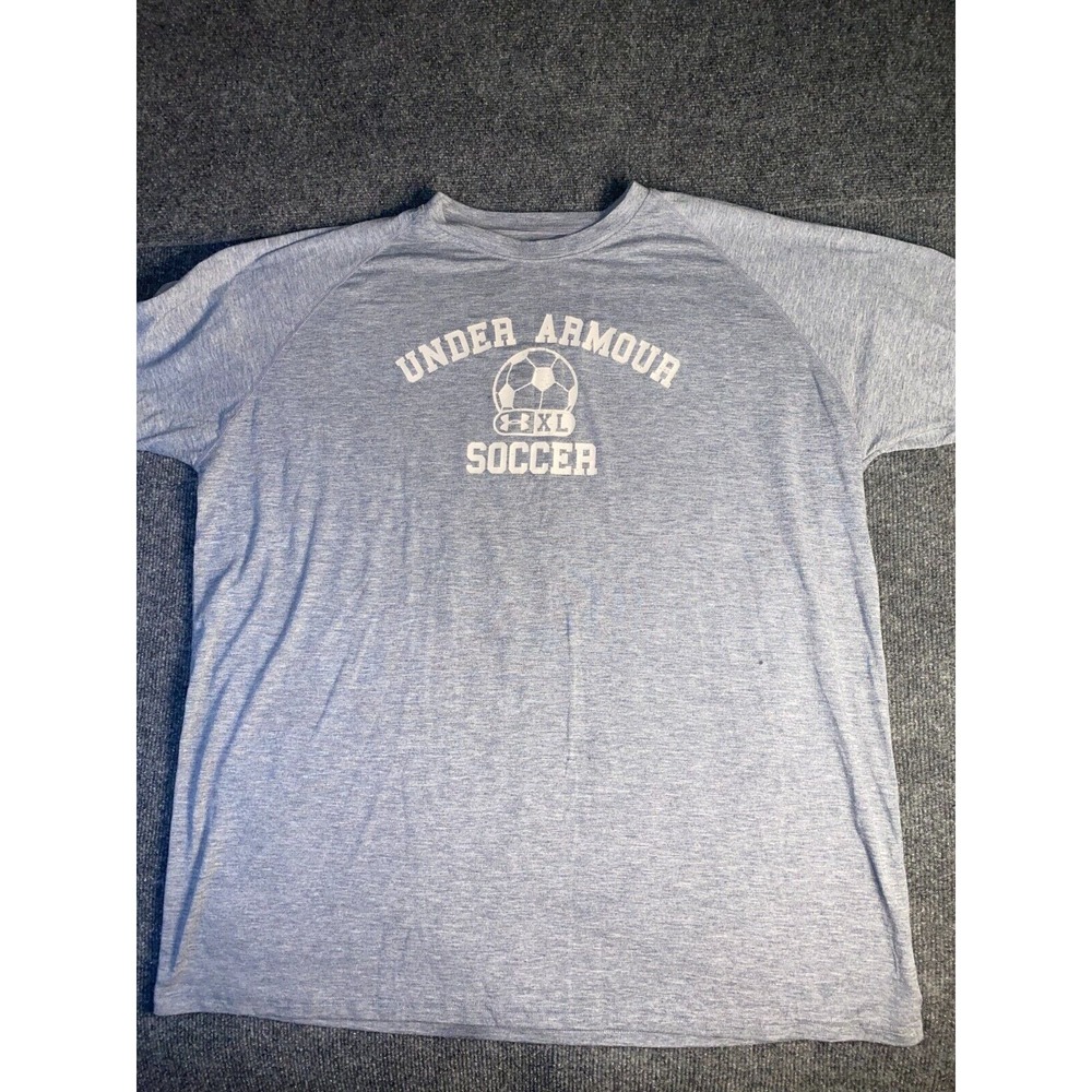 Under Armour Soccer Tee Shirt Mens XL Gray Solid Regular Fit Rib Crew‎ Neck Logo